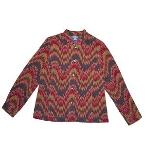 Vintage Women's Colorful Jacket Large Chevron Pattern Button Front Rainbow 80s